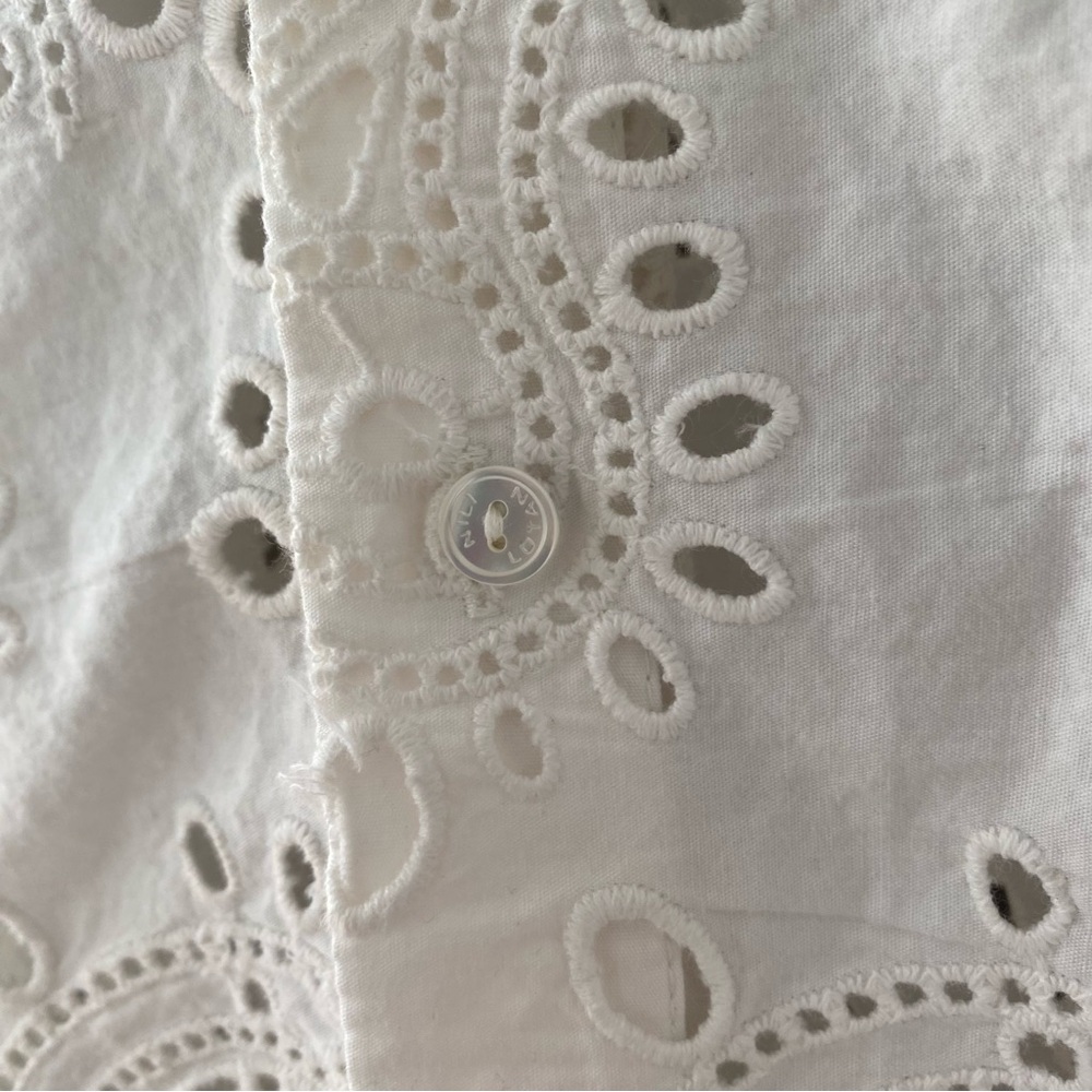 Nili Lotan White Eyelet Button-Down Shirt - Picture 6 of 12